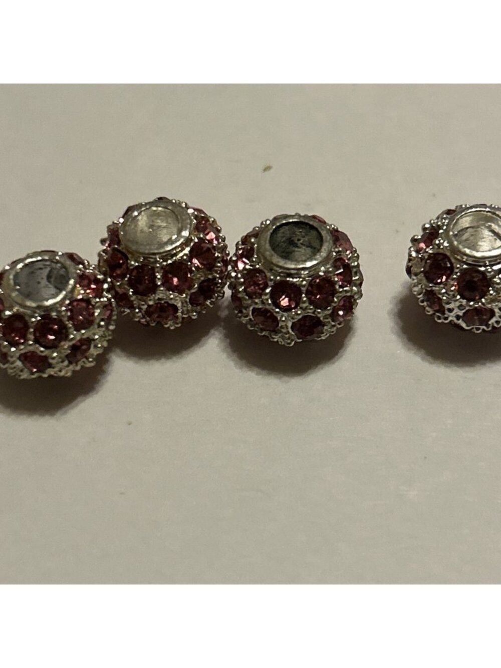 European Style Bead Pink & White Crystals Set Of 4 Spacer Shimmer Jewelry Beads